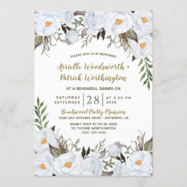 Dusty Blue Guld Vintage Blommigt Rehearsal Dinner Inbjudningar