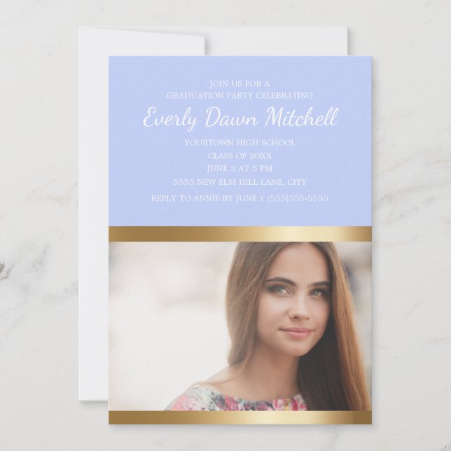 Dusty Blue Guld White Rand Studentfest Spara Datumet (Framsida)