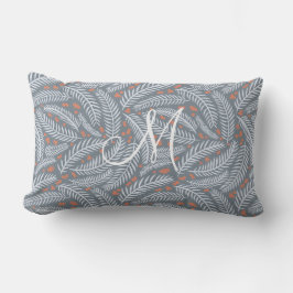 Dusty Blue Hand-dragen jultomten Gräs Träd Monogra Lumbarkudde