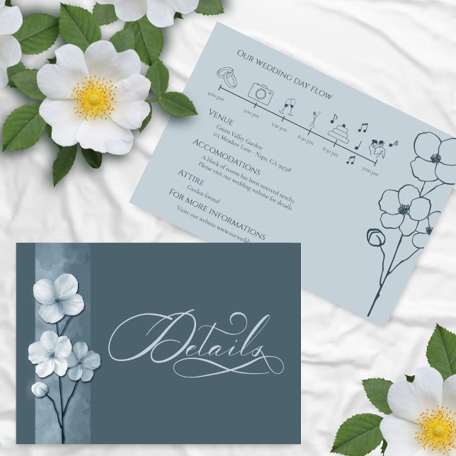 Dusty Blue Hand Drawn Floral Botanical Details Tilläggskort (Skapare uppladdad)