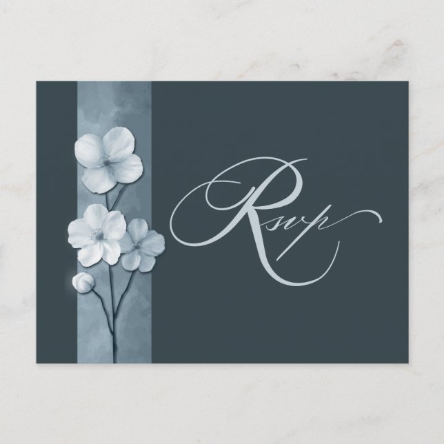 Dusty Blue Hand Drawn Floral Botanical RSVP Vykort (Framsida)