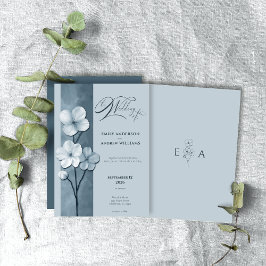 Dusty Blue Hand Drawn Floral Botanical Wedding Inbjudningar