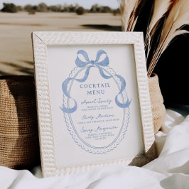 Dusty Blue Hand plockade Bow Ram Cocktail Menu Poster