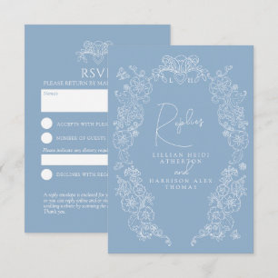 Dusty blue hand plockade löv monogram OSA bröllop Kort