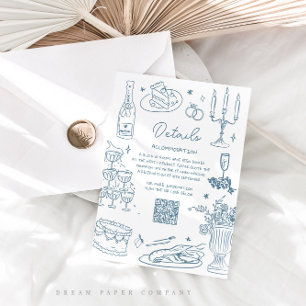Dusty Blue Hand plockade Whimsical Bröllop Tilläggskort