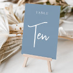 Dusty Blue Hand Scripted Bord TEN Bordsnummer<br><div class="desc">Enkla kort för bordsnummer och chic i Dusty Blue och White gör en elegant påstående vid din bröllop eller händelse. Designfunktionerna "bord [nummer]" i en ögonetsande blandning av klassisk serif och handskriven skriptskrift. Utformningen upprepas på båda sidor. Individuellt numrerade kort som säljs separat. Beställ varje bordsnummer var för sig från...</div>