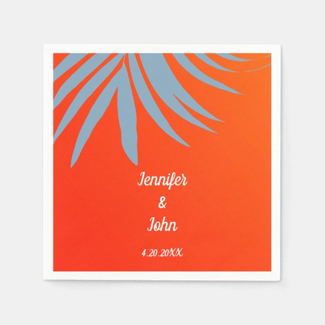 Dusty Blue Handflatan Löv Sunset Orange Beach Wedd Pappersservett (Framsidan)