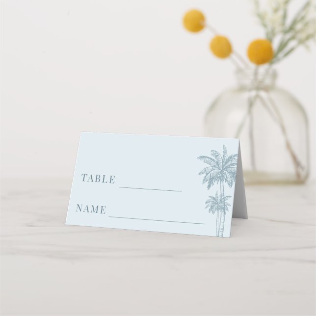 Dusty Blue Handflatan Träd Boho Beach Wedding Bord Placeringskort (Framsida)