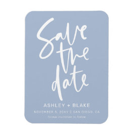 Dusty Blue Handskriftlig Calligraphy Save the Date Magnet