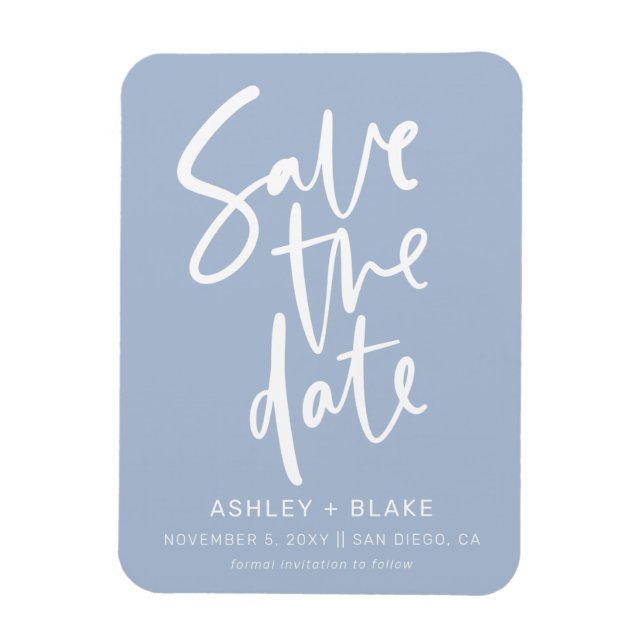Dusty Blue Handskriftlig Calligraphy Save the Date Magnet (Vertikal)