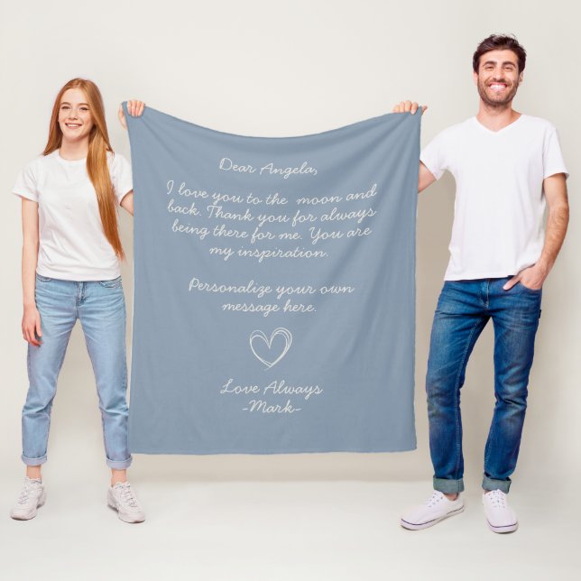 Dusty Blue Handskriftlig Kärlek Brev eller Meddela Fleecefilt (På plats)
