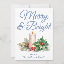Dusty Blue Handwrite Merry & Bright Julkort