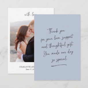 Dusty Blue Hanskriftlig Tack Message Photo Card Kort
