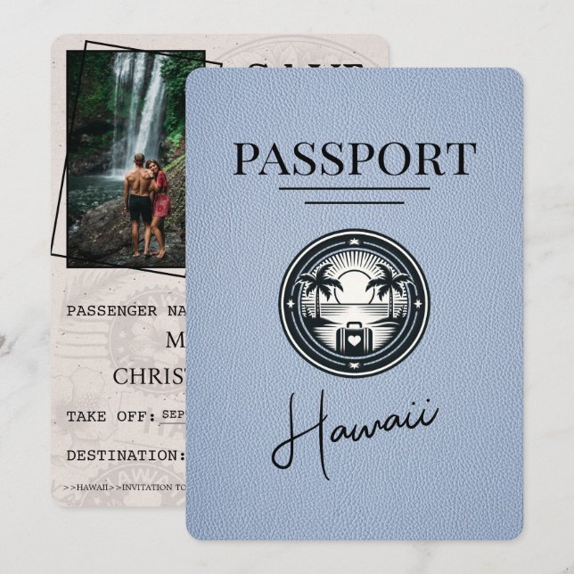 Dusty Blue Hawaii Passport Spara datum Datumet (Fram/baksida)