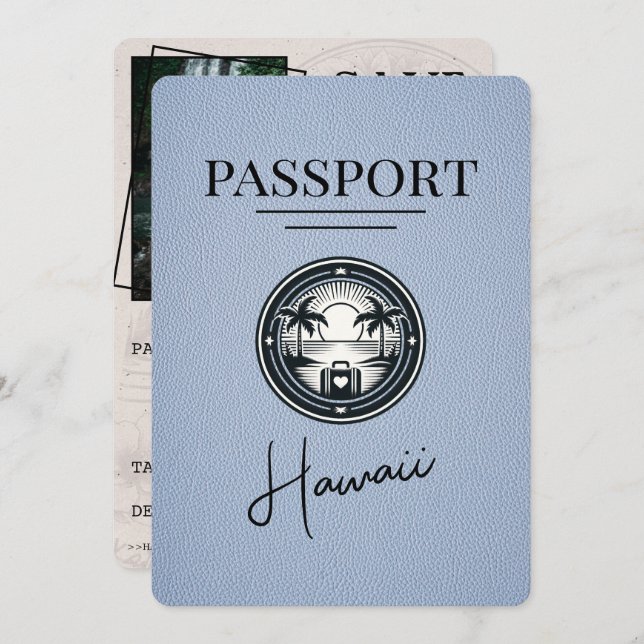 Dusty Blue Hawaii Passport Spara datum Spara Datumet (Fram/baksida)