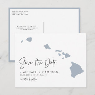 Dusty Blue Hawaii State Karta QR Code Save Date Meddelande Vykort