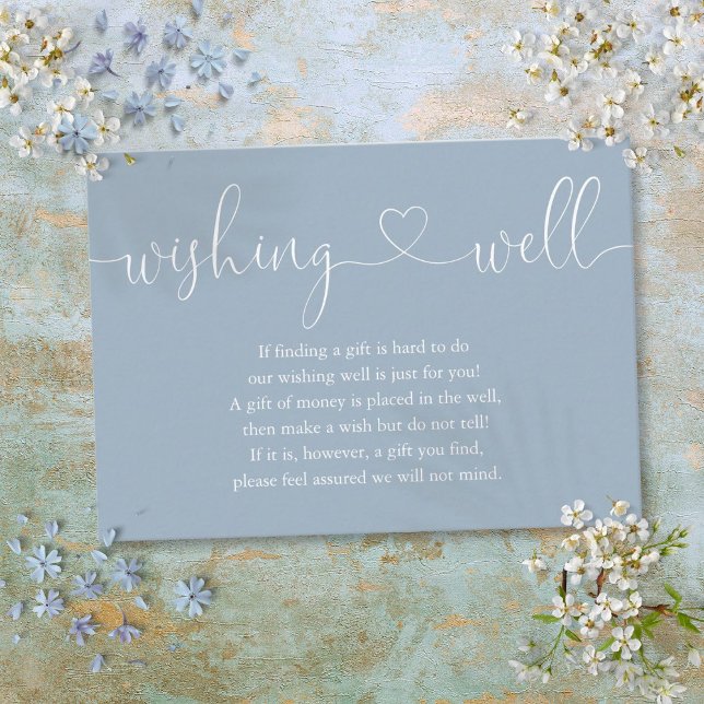 Dusty Blue Heart Script Önskebrunn Bröllop Tilläggskort (Dusty Blue Heart Script Wishing Well Wedding Enclosure Card)