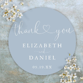 Dusty Blue Heart-skript Tack Wedding Favor Runt Klistermärke