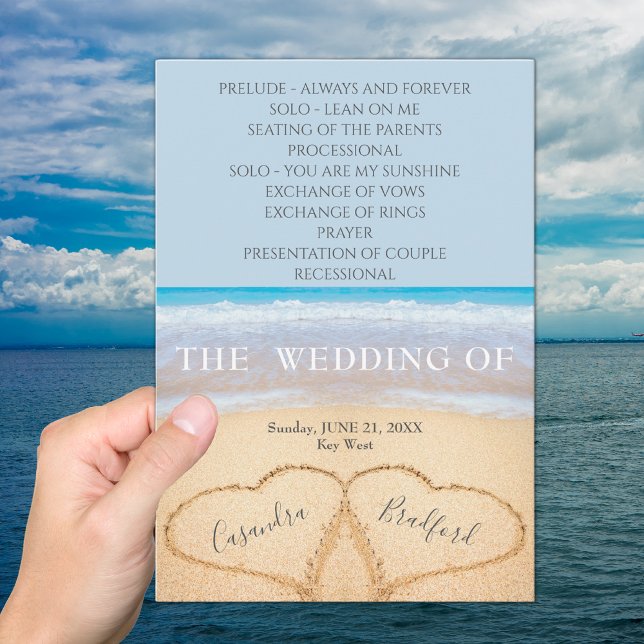 Dusty Blue Hearts in Sand Beach Wedding Program (Skapare uppladdad)