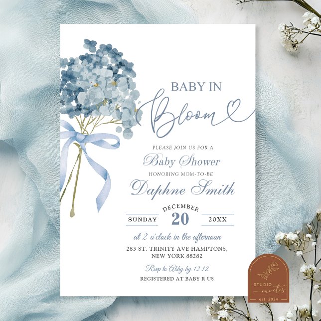 Dusty Blue Hortensia Bebis Shower Inbjudningar (Skapare uppladdad)
