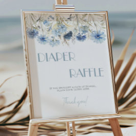 DUSTY Blue Hydrangea Baby Shower Diaper Raffle Poster