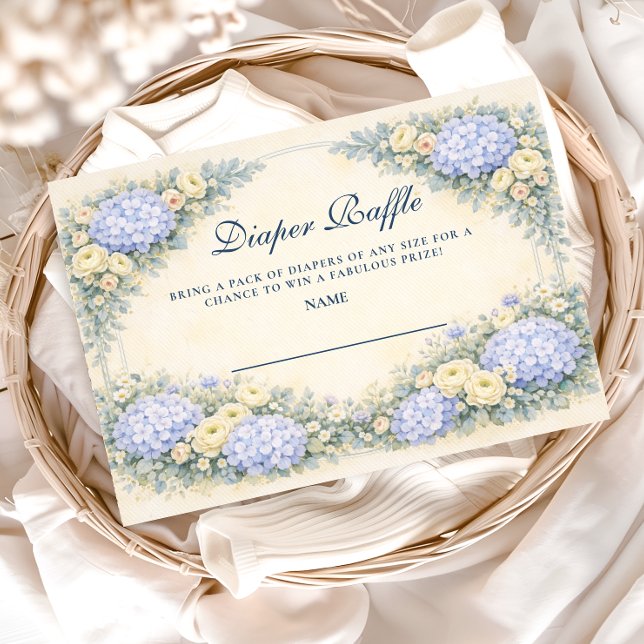 Dusty Blue Hydrangea Baroque Floral Diapper Raffle Tilläggskort (Skapare uppladdad)