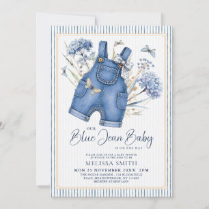 Dusty Blue Hydrangea Blå Jean Baby Shower Inbjudningar