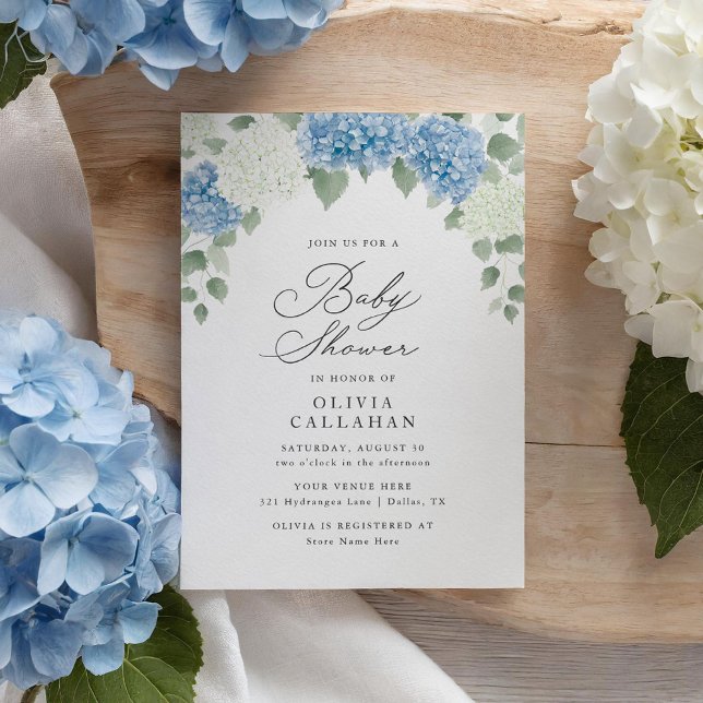 Dusty Blue Hydrangea Blommigt Baby Shower Inbjudningar (Skapare uppladdad)