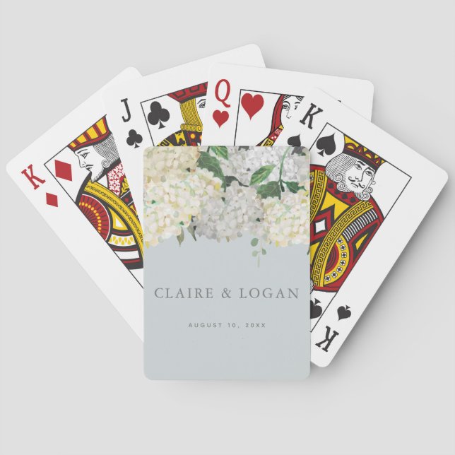 Dusty Blue Hydrangea Bröllop Casinokort (Baksidan)