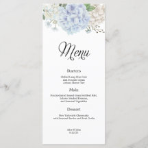 Dusty Blue Hydrangea Bröllop Menu