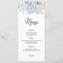Dusty Blue Hydrangea Bröllop Menu Meny