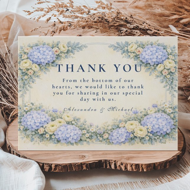 Dusty Blue Hydrangea Garden Wedding Tack Kort (Skapare uppladdad)