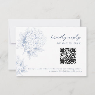 Dusty Blue Hydrangea QR Code RSVP Card OSA Kort
