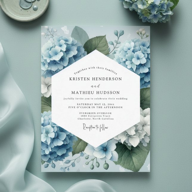 Dusty Blue Hydrangea Romance Wedding Inbjudningar (Skapare uppladdad)