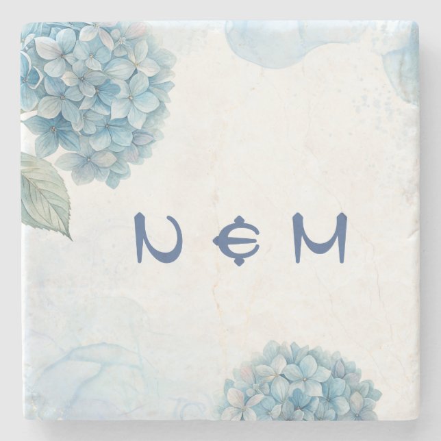 Dusty Blue Hydrangea Watercolor Floral Wedding Stenunderlägg (Framsidan)