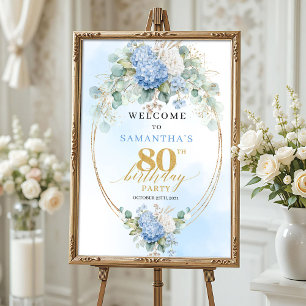 Dusty Blue Hydrangeas Boho Guld 80-årsdag Poster