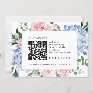 Dusty blue hydrangeas pastel rosa Foto QR-kod Spara Datumet