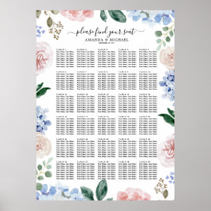 Dusty blue hydrangeas pastel rosa Seatdiagram Poster