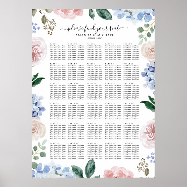 Dusty blue hydrangeas pastel rosa Seatdiagram Poster (Framsidan)