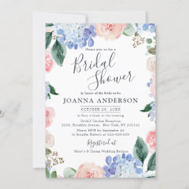 Dusty blue hydrangeas rosa ros Möhippa Inbjudningar