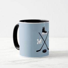 Dusty Blue Ice Hockey Classic Distress Monogram Mugg