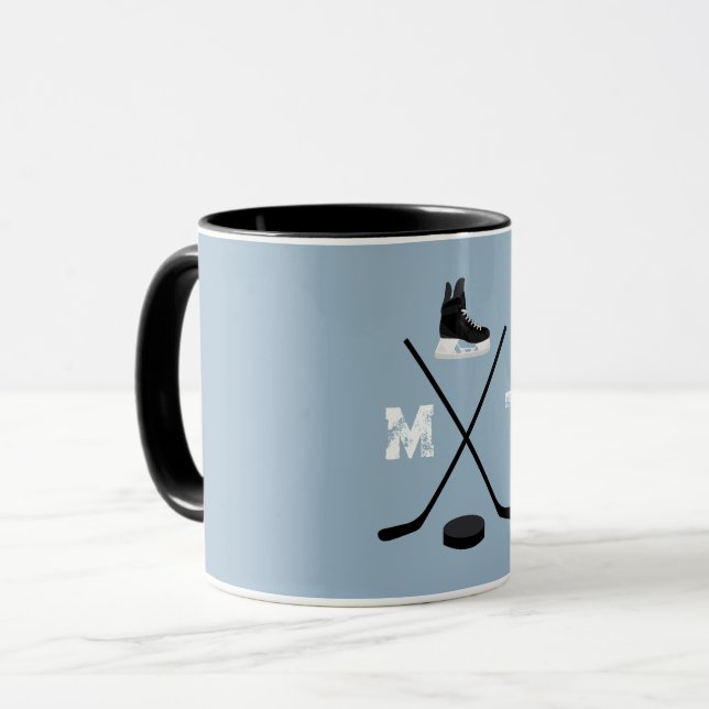 Dusty Blue Ice Hockey Classic Distress Monogram Mugg (Framsida vänster)