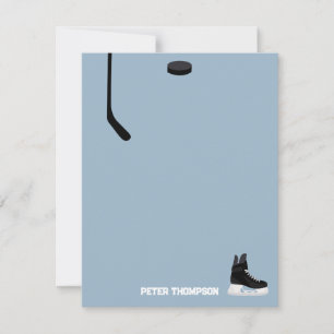 Dusty Blue Ice Hockey Stick, Skates Puck Birthday Anteckningskort