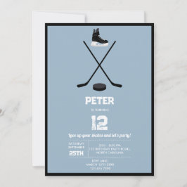 Dusty Blue Ice Hockey Stick, Skates Puck Birthday Inbjudningar