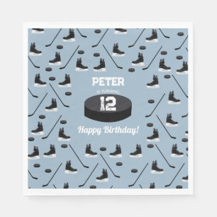 Dusty Blue Ice Hockey Stick, Skates Puck Birthday Pappersservett