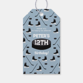 Dusty Blue Ice Hockey Stick, Skates Puck Birthday Presentetikett