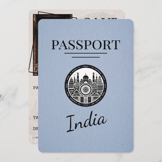 Dusty Blue India Passport Spara datum Spara Datumet (Fram/baksida)