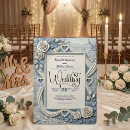 Dusty Blue Indigo Romantic Church Wedding Inbjudningar