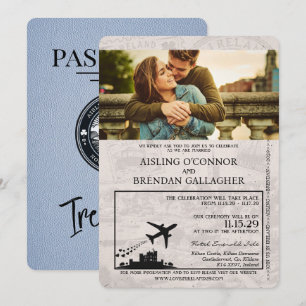 Dusty Blue Ireland Passport Wedding bjudande Inbjudningar