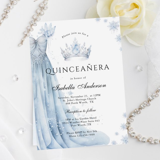 Dusty Blue Isig Winter Quinceanera-inbjudan Inbjudningar (Skapare uppladdad)